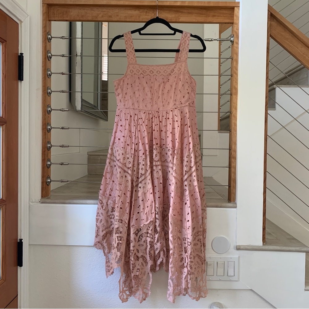 Light Pink Lace Midi Dress